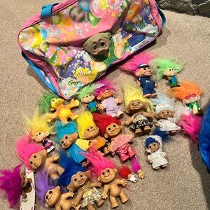 Lot of 47 Vintage Troll Dolls Various Sizes and Brands and Colors includes bag